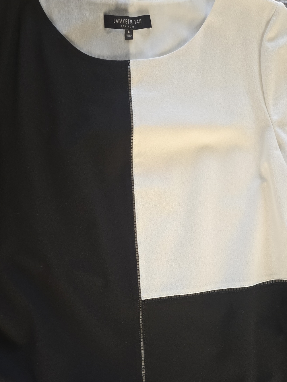Lafayette 148 New York Black and White Colorblock Short Sleeve Dress